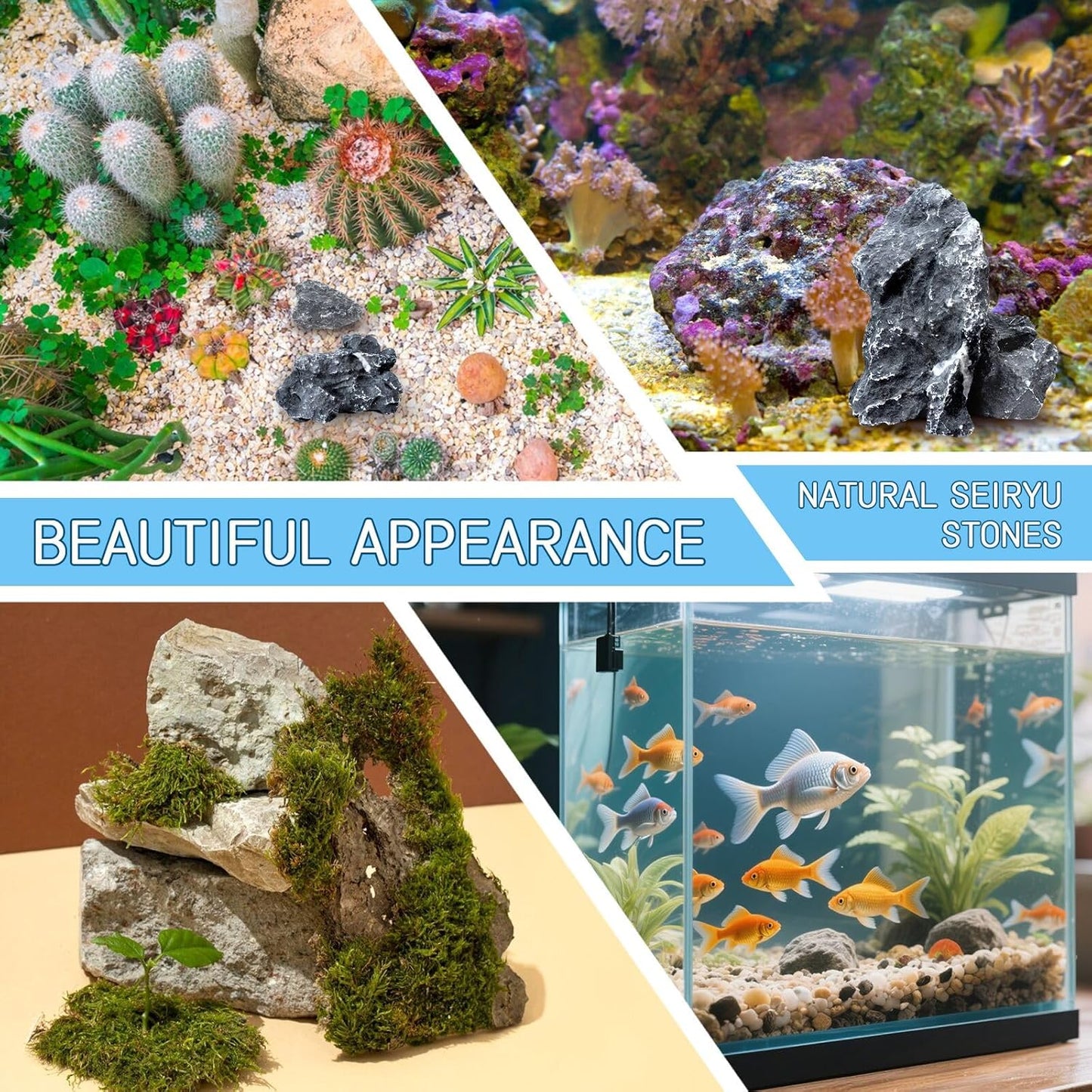 2.5lb Natural Dragon Stones, Aquarium Rocks Decoration Aquascaping Stone Landscaping Model for Fish Tank Decor Terrariums Paludariums Reptile Enclosures Gardens, 2-4 inches