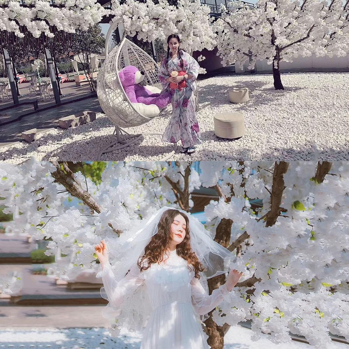 Large Plant Wishing Tree Artificial Cherry Blossom Trees Simulation Peach Blossom Tree for Home Festival Party Christmas - Indoor and Outdoor Use,White,120 * 100cm / 47 * 39in