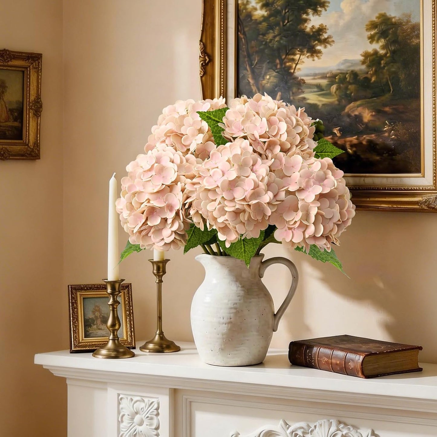 21" Real Touch White Hydrangea Artificial Flowers with Long Stem & Leaves, Full Latex Faux Hydrangea Flowers for Home Decor Party Floral Arrangements Wedding Bouquets Centerpieces, 3Pcs