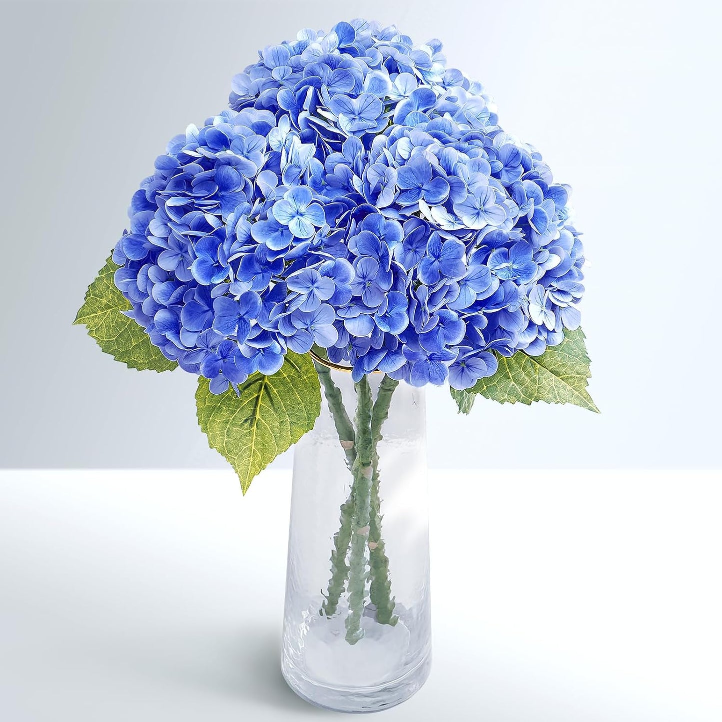 21" Real Touch White Hydrangea Artificial Flowers with Long Stem & Leaves, Full Latex Faux Hydrangea Flowers for Home Decor Party Floral Arrangements Wedding Bouquets Centerpieces, 3Pcs