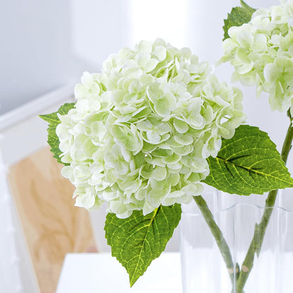 21" Real Touch White Hydrangea Artificial Flowers with Long Stem & Leaves, Full Latex Faux Hydrangea Flowers for Home Decor Party Floral Arrangements Wedding Bouquets Centerpieces, 3Pcs