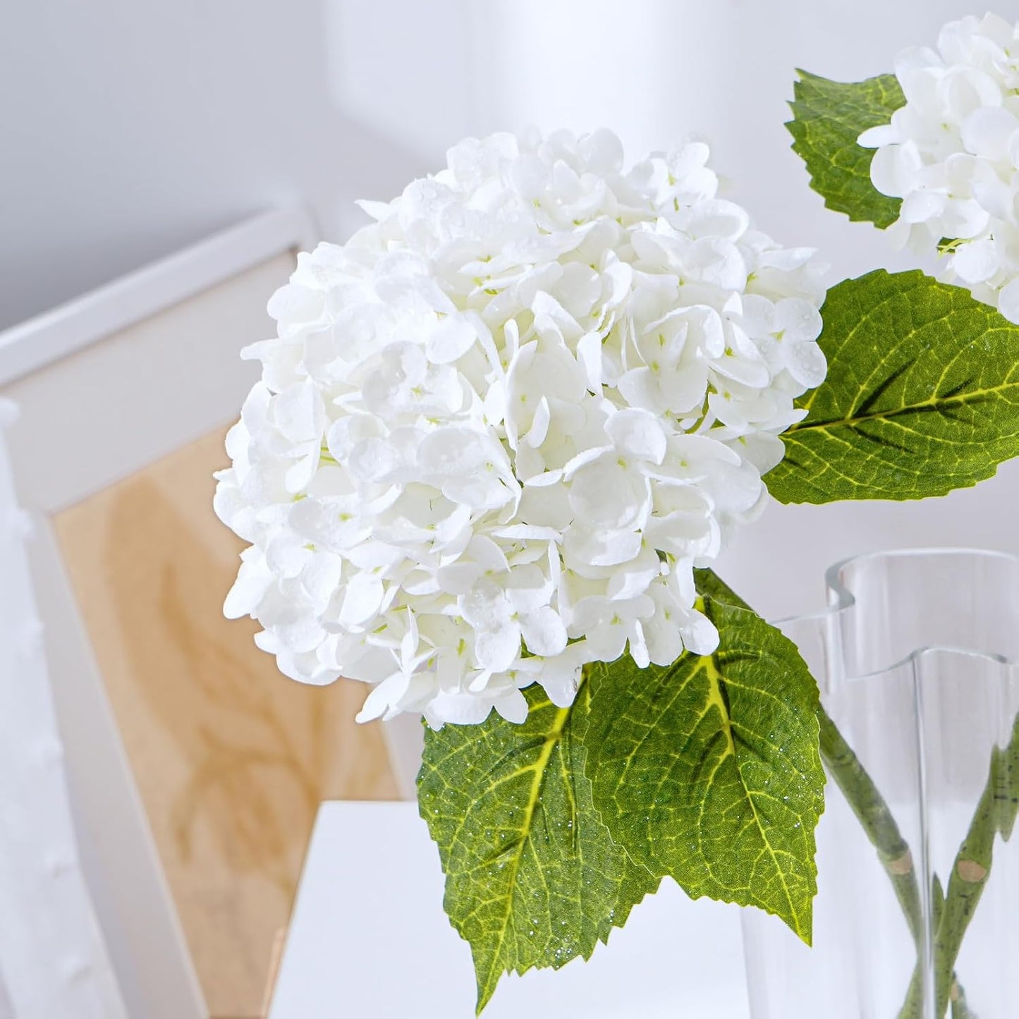 21" Real Touch White Hydrangea Artificial Flowers with Long Stem & Leaves, Full Latex Faux Hydrangea Flowers for Home Decor Party Floral Arrangements Wedding Bouquets Centerpieces, 3Pcs