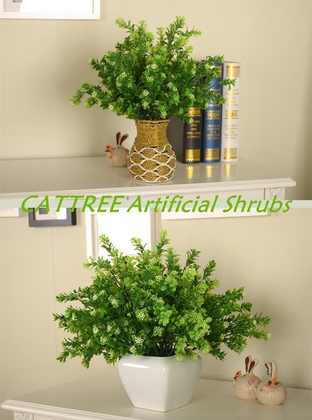 Gold Decorations Artificial Plants, Golden Berry Leaves Fake Simulation Spiky Leaf Grass Plastic Faux Shrubs Bushes Ornaments Home Indoor Outdoor Wedding Decor Hall Table Planter Filler
