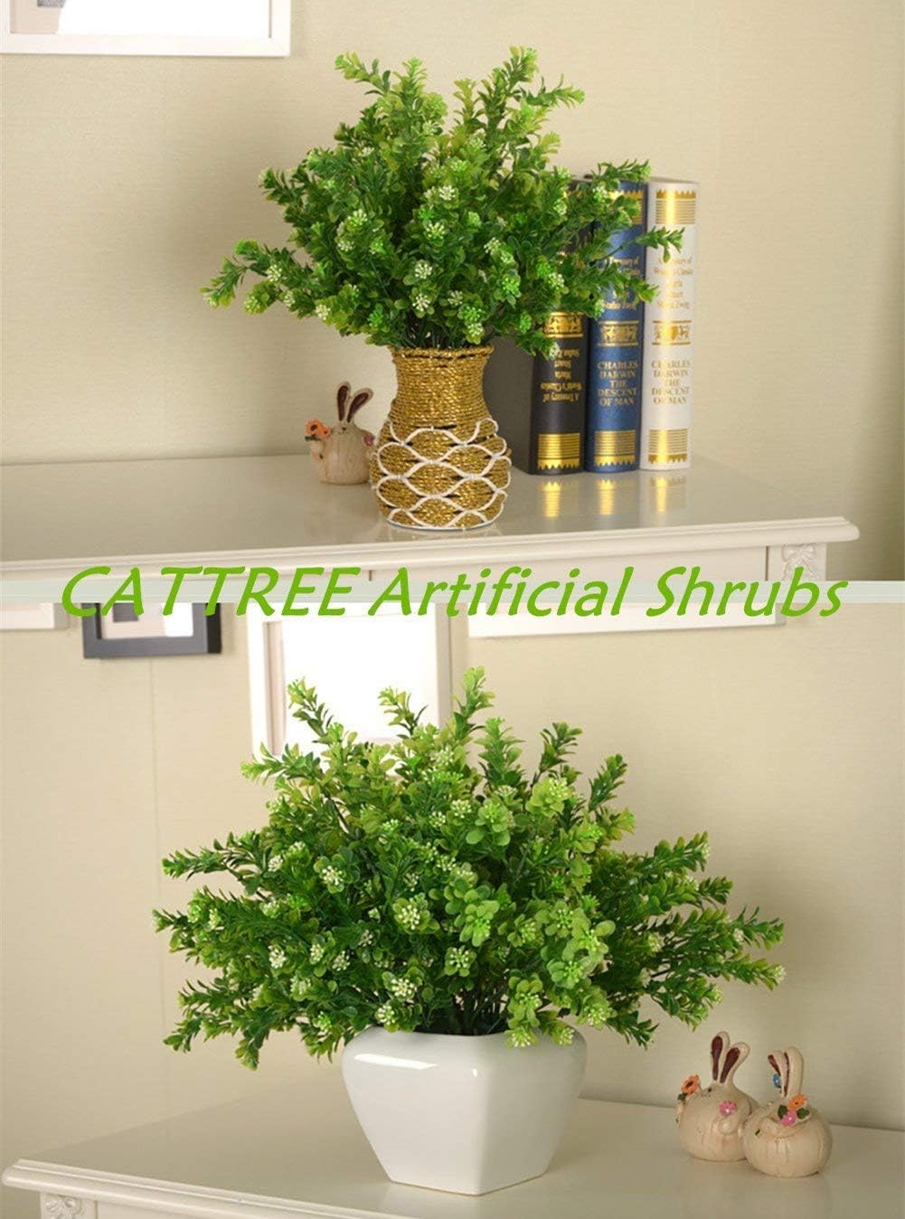 Gold Decorations Artificial Plants, Golden Berry Leaves Fake Simulation Spiky Leaf Grass Plastic Faux Shrubs Bushes Ornaments Home Indoor Outdoor Wedding Decor Hall Table Planter Filler