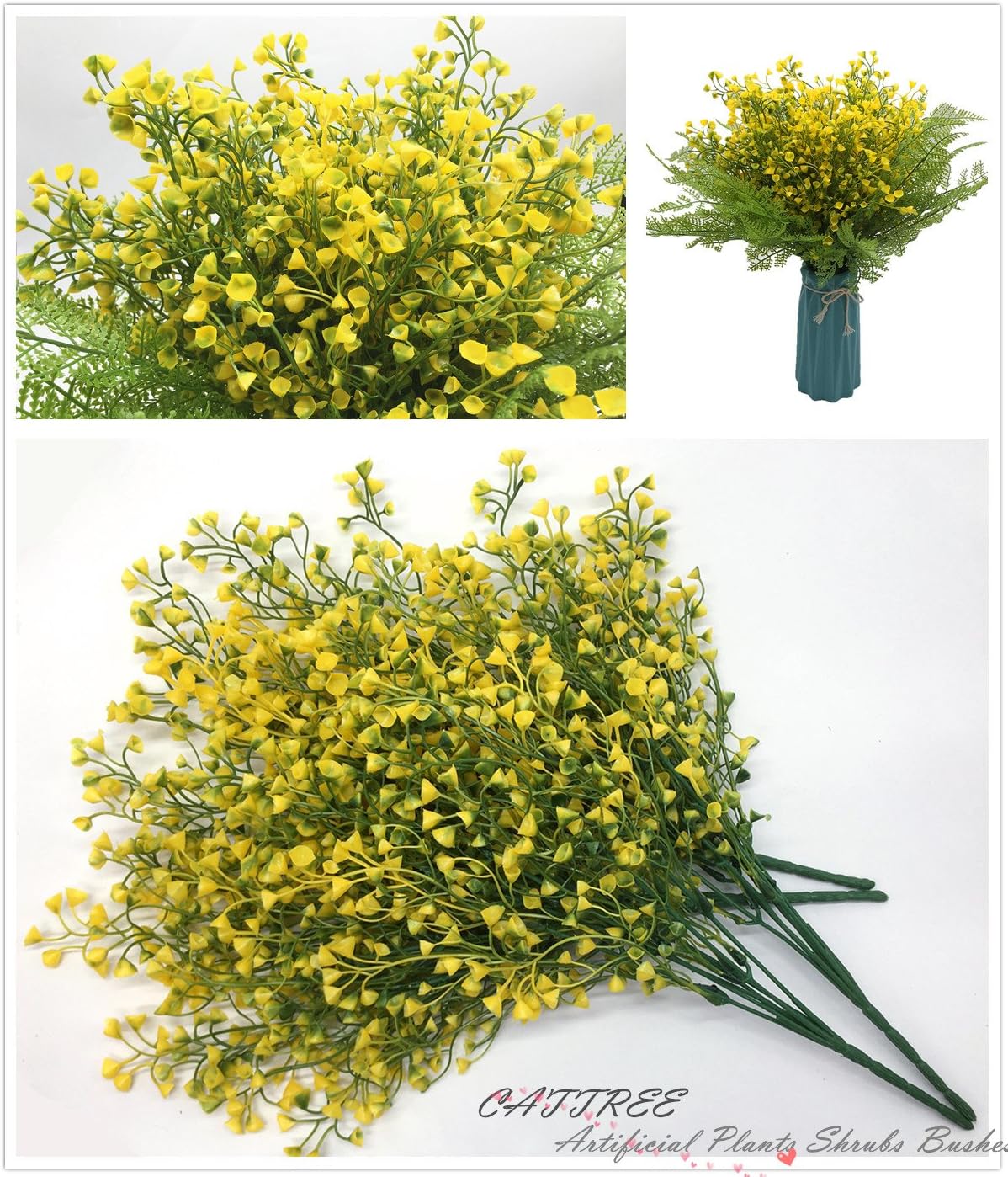 Gold Decorations Artificial Plants, Golden Berry Leaves Fake Simulation Spiky Leaf Grass Plastic Faux Shrubs Bushes Ornaments Home Indoor Outdoor Wedding Decor Hall Table Planter Filler