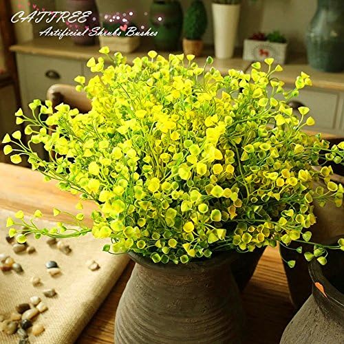 Gold Decorations Artificial Plants, Golden Berry Leaves Fake Simulation Spiky Leaf Grass Plastic Faux Shrubs Bushes Ornaments Home Indoor Outdoor Wedding Decor Hall Table Planter Filler