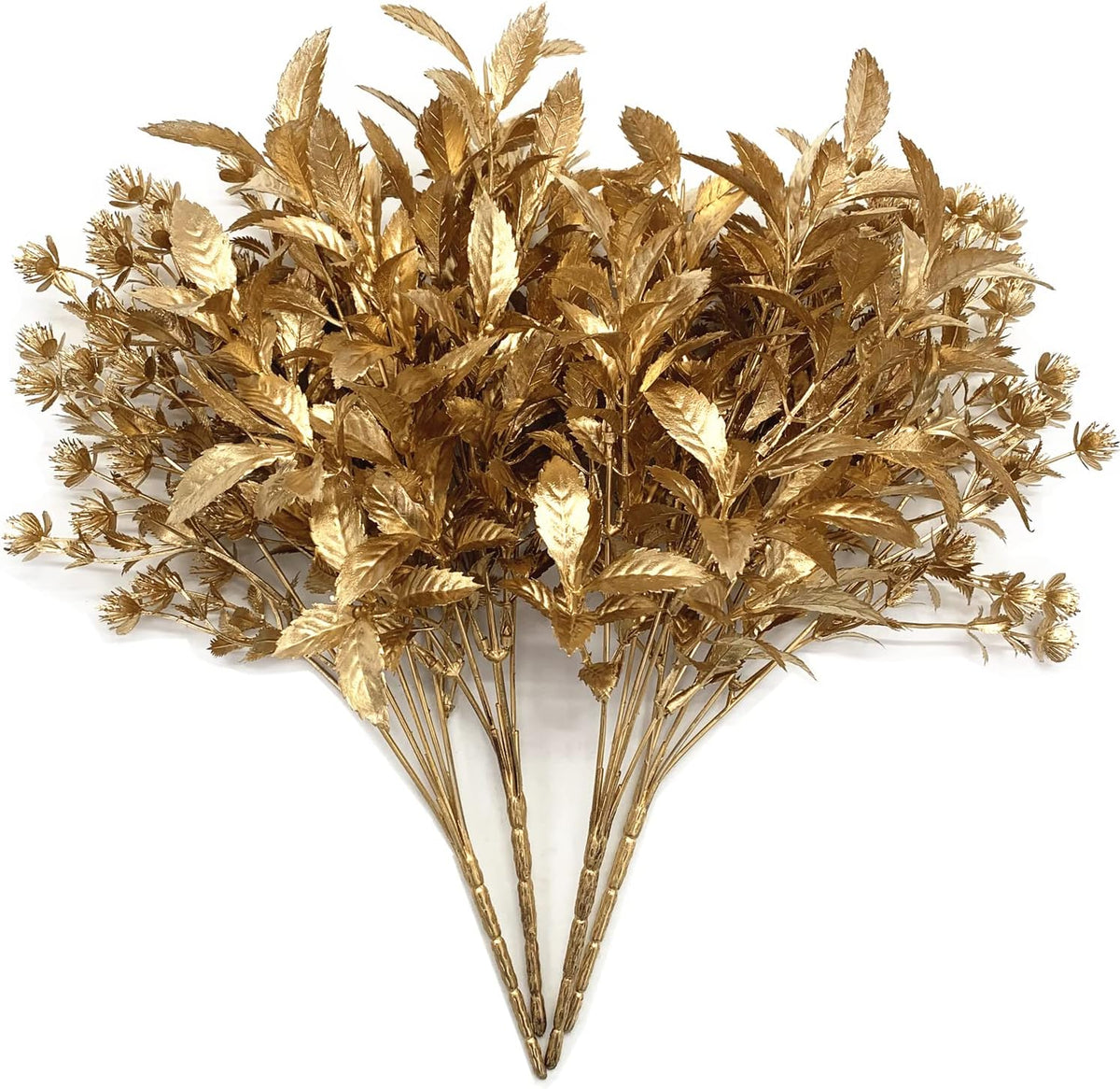 Gold Decorations Artificial Plants, Golden Berry Leaves Fake Simulation Spiky Leaf Grass Plastic Faux Shrubs Bushes Ornaments Home Indoor Outdoor Wedding Decor Hall Table Planter Filler