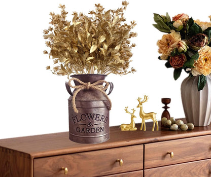 Gold Decorations Artificial Plants, Golden Berry Leaves Fake Simulation Spiky Leaf Grass Plastic Faux Shrubs Bushes Ornaments Home Indoor Outdoor Wedding Decor Hall Table Planter Filler