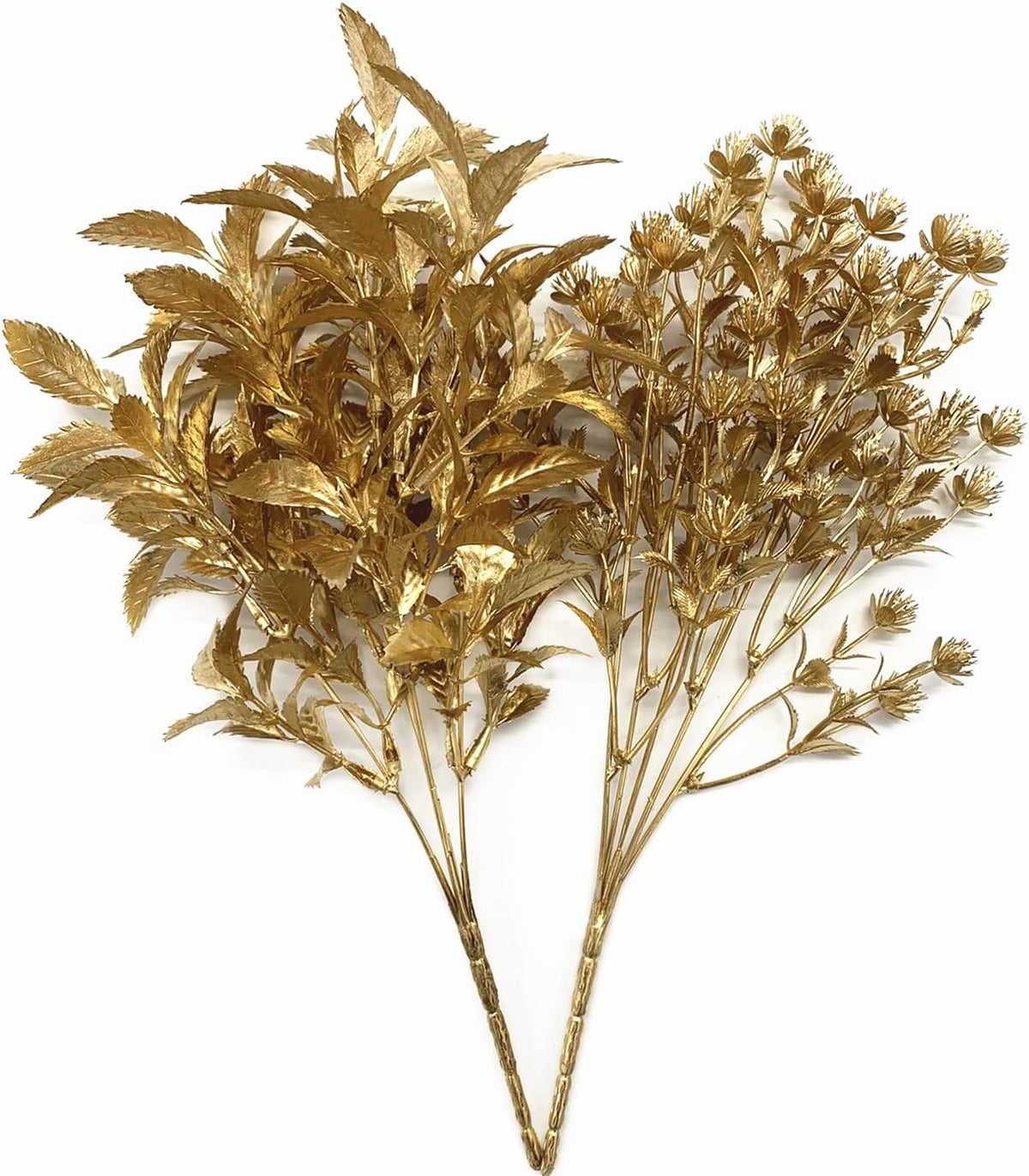 Gold Decorations Artificial Plants, Golden Berry Leaves Fake Simulation Spiky Leaf Grass Plastic Faux Shrubs Bushes Ornaments Home Indoor Outdoor Wedding Decor Hall Table Planter Filler