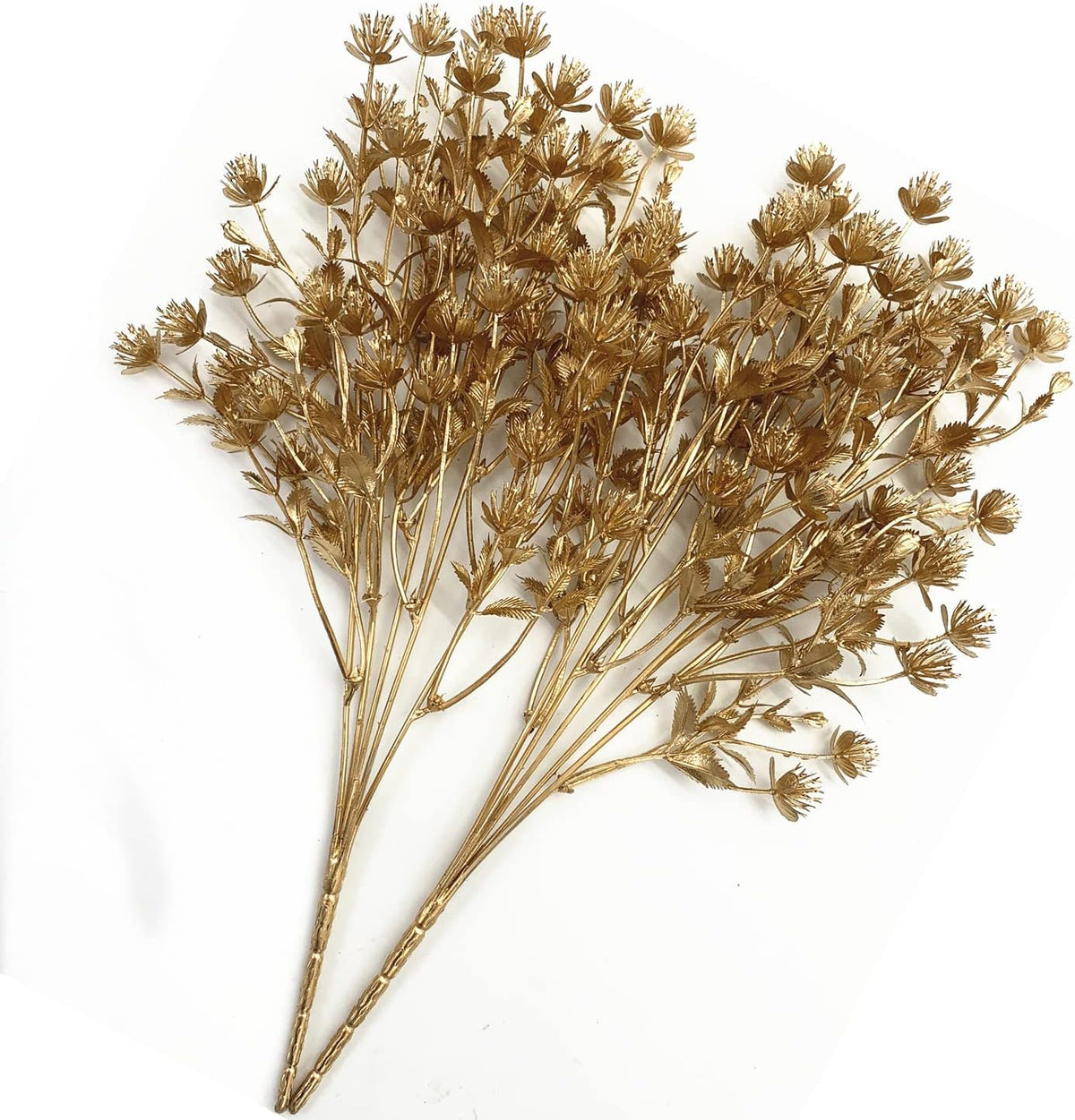 Gold Decorations Artificial Plants, Golden Berry Leaves Fake Simulation Spiky Leaf Grass Plastic Faux Shrubs Bushes Ornaments Home Indoor Outdoor Wedding Decor Hall Table Planter Filler