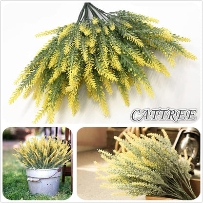 Gold Decorations Artificial Plants, Golden Berry Leaves Fake Simulation Spiky Leaf Grass Plastic Faux Shrubs Bushes Ornaments Home Indoor Outdoor Wedding Decor Hall Table Planter Filler