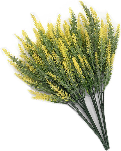 Gold Decorations Artificial Plants, Golden Berry Leaves Fake Simulation Spiky Leaf Grass Plastic Faux Shrubs Bushes Ornaments Home Indoor Outdoor Wedding Decor Hall Table Planter Filler
