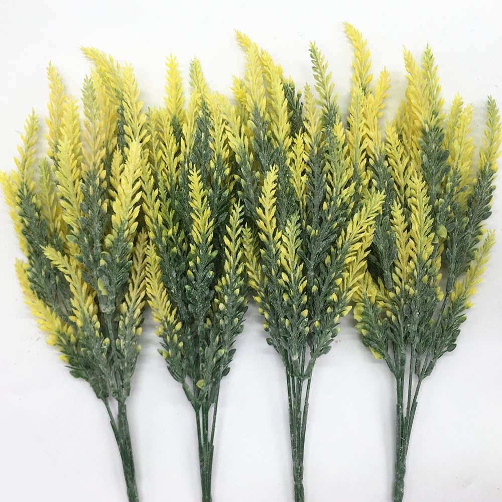 Gold Decorations Artificial Plants, Golden Berry Leaves Fake Simulation Spiky Leaf Grass Plastic Faux Shrubs Bushes Ornaments Home Indoor Outdoor Wedding Decor Hall Table Planter Filler