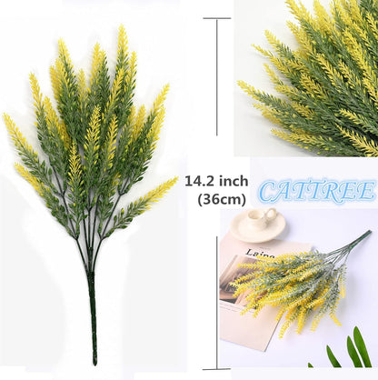 Gold Decorations Artificial Plants, Golden Berry Leaves Fake Simulation Spiky Leaf Grass Plastic Faux Shrubs Bushes Ornaments Home Indoor Outdoor Wedding Decor Hall Table Planter Filler
