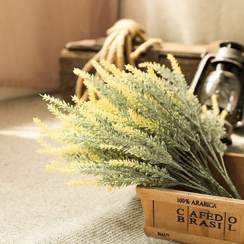 Gold Decorations Artificial Plants, Golden Berry Leaves Fake Simulation Spiky Leaf Grass Plastic Faux Shrubs Bushes Ornaments Home Indoor Outdoor Wedding Decor Hall Table Planter Filler