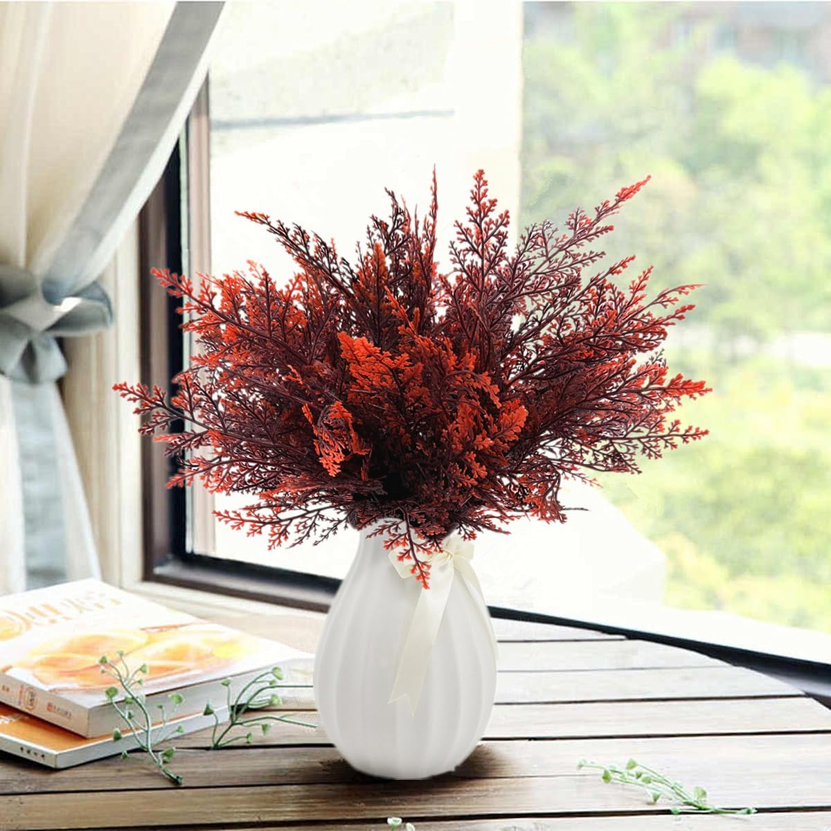 Gold Decorations Artificial Plants, Golden Berry Leaves Fake Simulation Spiky Leaf Grass Plastic Faux Shrubs Bushes Ornaments Home Indoor Outdoor Wedding Decor Hall Table Planter Filler