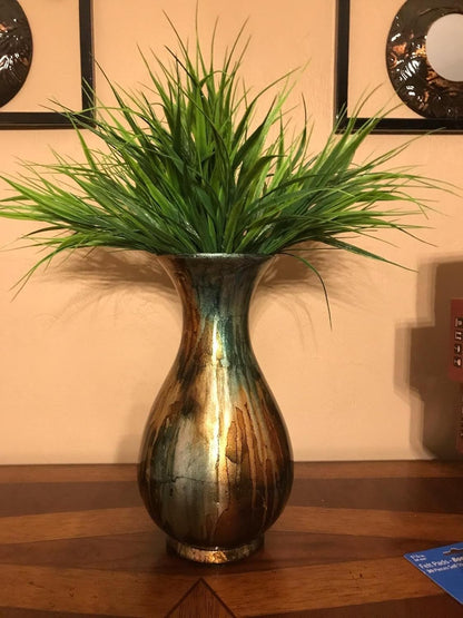 Gold Decorations Artificial Plants, Golden Berry Leaves Fake Simulation Spiky Leaf Grass Plastic Faux Shrubs Bushes Ornaments Home Indoor Outdoor Wedding Decor Hall Table Planter Filler