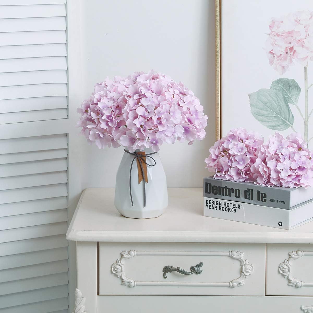Fake Pink Hydrangea Artificial Flowers - Faux Silk Hydrangeas Flowers Heads with Stems Real Touch for Home Wedding Party Table Decor(Pink,Pack of 10)