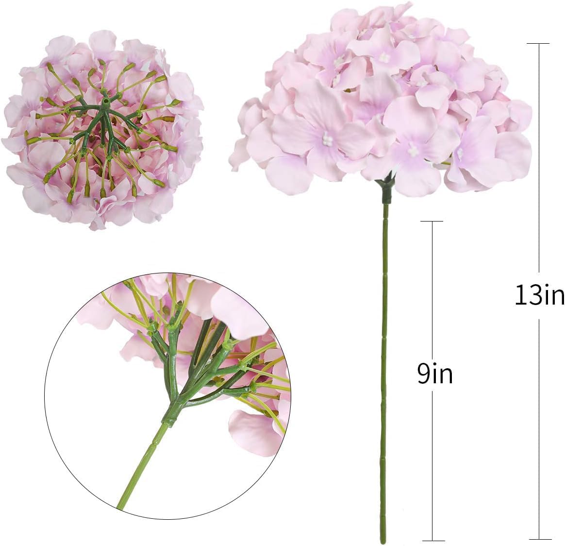 Fake Pink Hydrangea Artificial Flowers - Faux Silk Hydrangeas Flowers Heads with Stems Real Touch for Home Wedding Party Table Decor(Pink,Pack of 10)