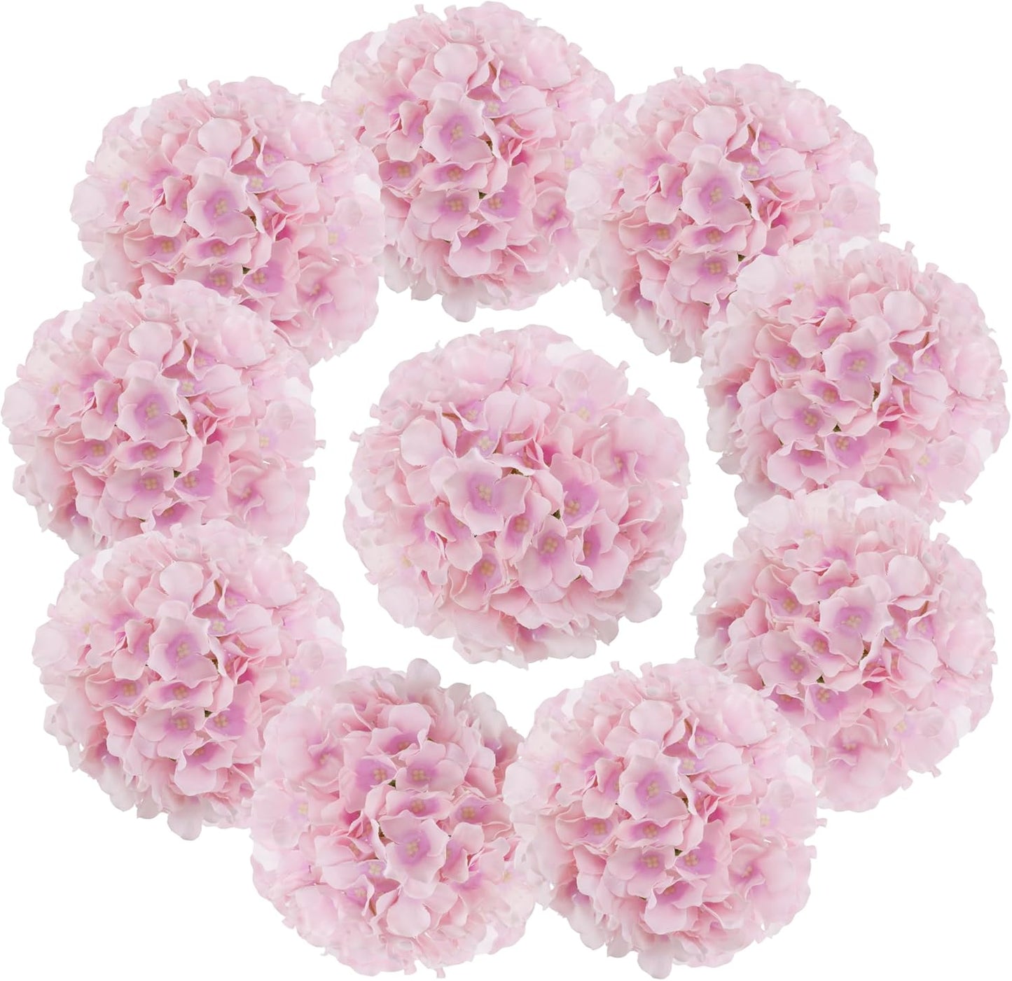 Fake Pink Hydrangea Artificial Flowers - Faux Silk Hydrangeas Flowers Heads with Stems Real Touch for Home Wedding Party Table Decor(Pink,Pack of 10)