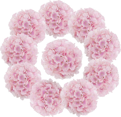 Fake Pink Hydrangea Artificial Flowers - Faux Silk Hydrangeas Flowers Heads with Stems Real Touch for Home Wedding Party Table Decor(Pink,Pack of 10)