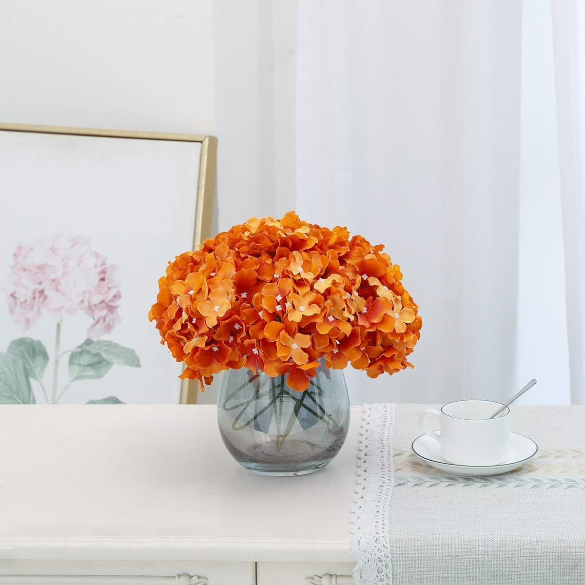 Fake Pink Hydrangea Artificial Flowers - Faux Silk Hydrangeas Flowers Heads with Stems Real Touch for Home Wedding Party Table Decor(Pink,Pack of 10)