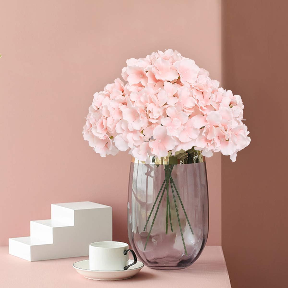 Fake Pink Hydrangea Artificial Flowers - Faux Silk Hydrangeas Flowers Heads with Stems Real Touch for Home Wedding Party Table Decor(Pink,Pack of 10)