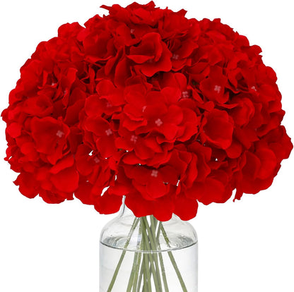 Fake Pink Hydrangea Artificial Flowers - Faux Silk Hydrangeas Flowers Heads with Stems Real Touch for Home Wedding Party Table Decor(Pink,Pack of 10)
