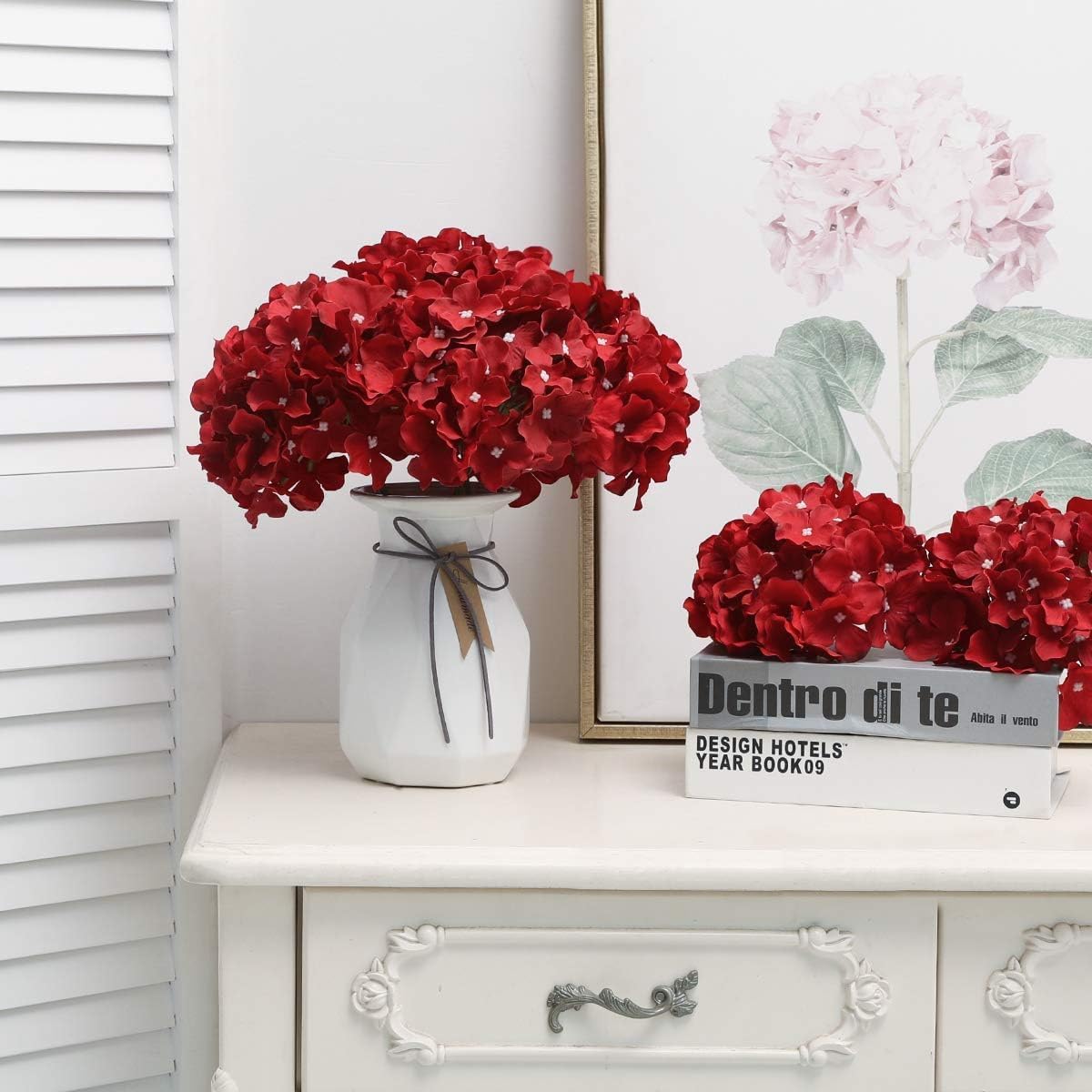 Fake Pink Hydrangea Artificial Flowers - Faux Silk Hydrangeas Flowers Heads with Stems Real Touch for Home Wedding Party Table Decor(Pink,Pack of 10)