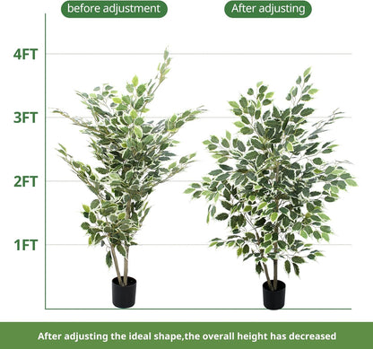 Artificial Ficus Tree - 4 FT Tall Silk Fake Tree with Pot - Lifelike Foliage & Branches for Indoor/Outdoor Decor