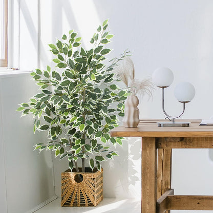 Artificial Ficus Tree - 4 FT Tall Silk Fake Tree with Pot - Lifelike Foliage & Branches for Indoor/Outdoor Decor