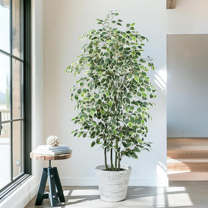 Artificial Ficus Tree - 4 FT Tall Silk Fake Tree with Pot - Lifelike Foliage & Branches for Indoor/Outdoor Decor