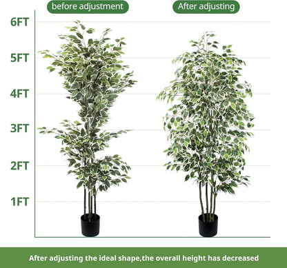 Artificial Ficus Tree - 4 FT Tall Silk Fake Tree with Pot - Lifelike Foliage & Branches for Indoor/Outdoor Decor