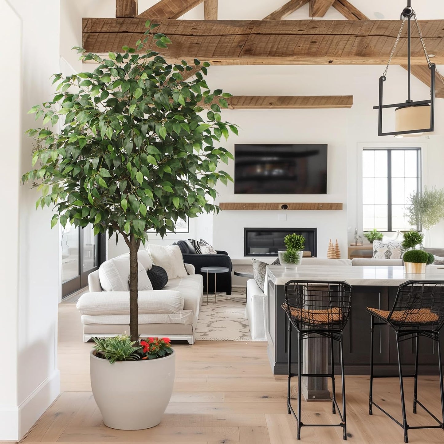 Artificial Ficus Tree - 4 FT Tall Silk Fake Tree with Pot - Lifelike Foliage & Branches for Indoor/Outdoor Decor