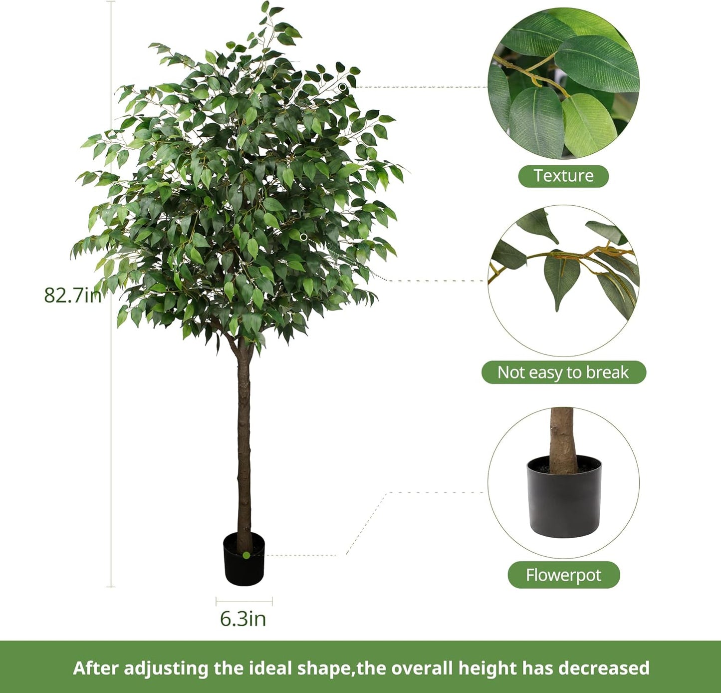 Artificial Ficus Tree - 4 FT Tall Silk Fake Tree with Pot - Lifelike Foliage & Branches for Indoor/Outdoor Decor
