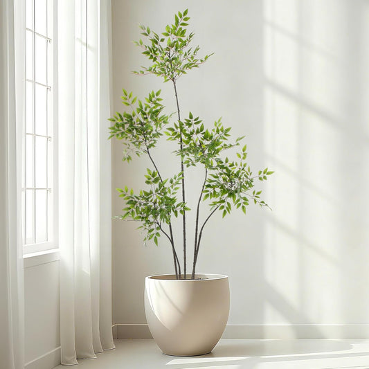 6ft Faux Bamboo Tree Indoor Artificial Nandina Tree Realistic Large Fake Plants Potted Planter Tall Foliage Floor Plant for Home Office Corner Room Decor Greenery Housewarming Gift(Green)