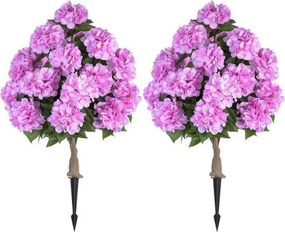 Hydrangea Topiary Trees Artificial for Outdoor, Pink, 2 Packs | 33-Inch, with Stakes, 20 Hydrangea Heads, Faux Silk Topiary Ball Trees, Fake Bush Plants for Front Porch, Yard, Patio