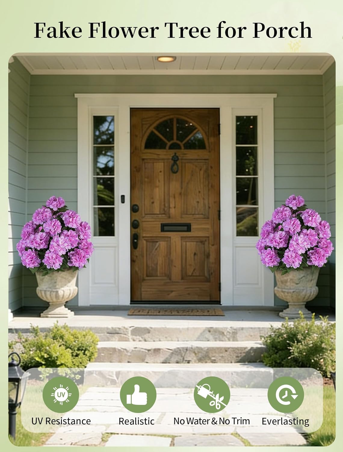 Hydrangea Topiary Trees Artificial for Outdoor, Pink, 2 Packs | 33-Inch, with Stakes, 20 Hydrangea Heads, Faux Silk Topiary Ball Trees, Fake Bush Plants for Front Porch, Yard, Patio