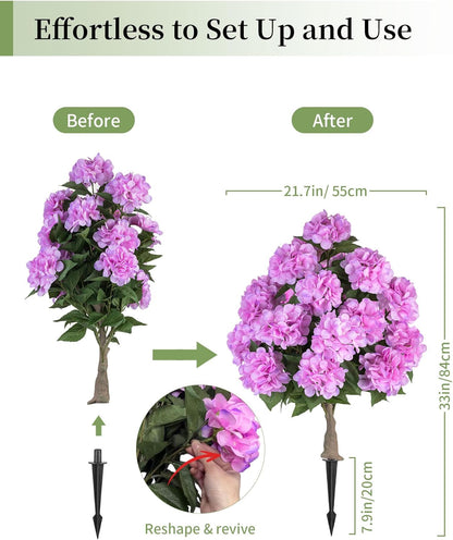 Hydrangea Topiary Trees Artificial for Outdoor, Pink, 2 Packs | 33-Inch, with Stakes, 20 Hydrangea Heads, Faux Silk Topiary Ball Trees, Fake Bush Plants for Front Porch, Yard, Patio