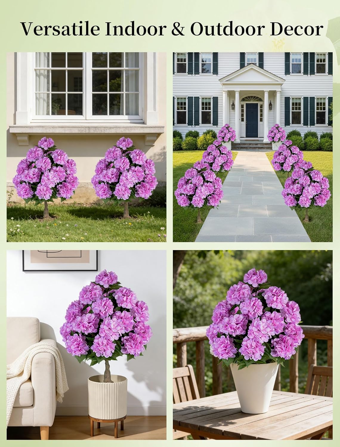 Hydrangea Topiary Trees Artificial for Outdoor, Pink, 2 Packs | 33-Inch, with Stakes, 20 Hydrangea Heads, Faux Silk Topiary Ball Trees, Fake Bush Plants for Front Porch, Yard, Patio