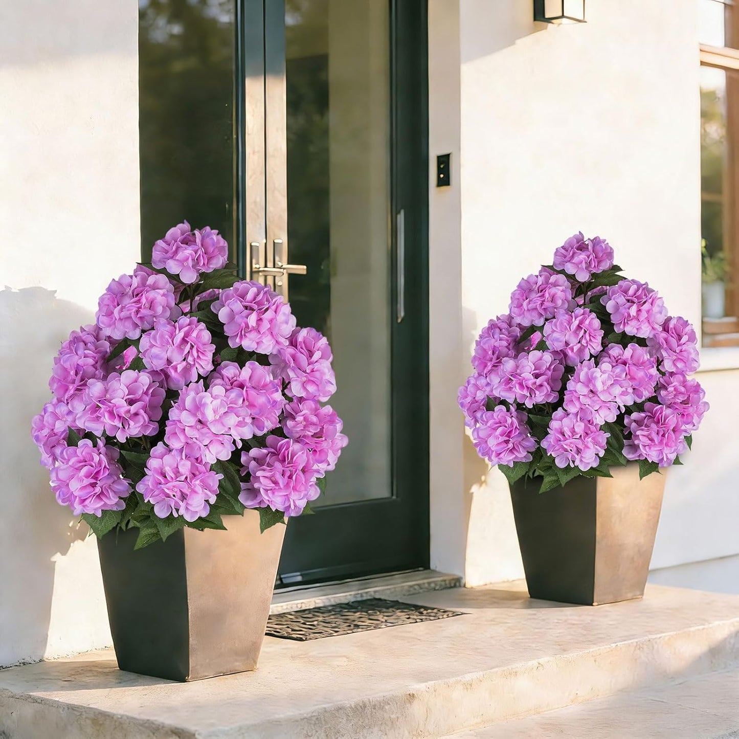 Hydrangea Topiary Trees Artificial for Outdoor, Pink, 2 Packs | 33-Inch, with Stakes, 20 Hydrangea Heads, Faux Silk Topiary Ball Trees, Fake Bush Plants for Front Porch, Yard, Patio