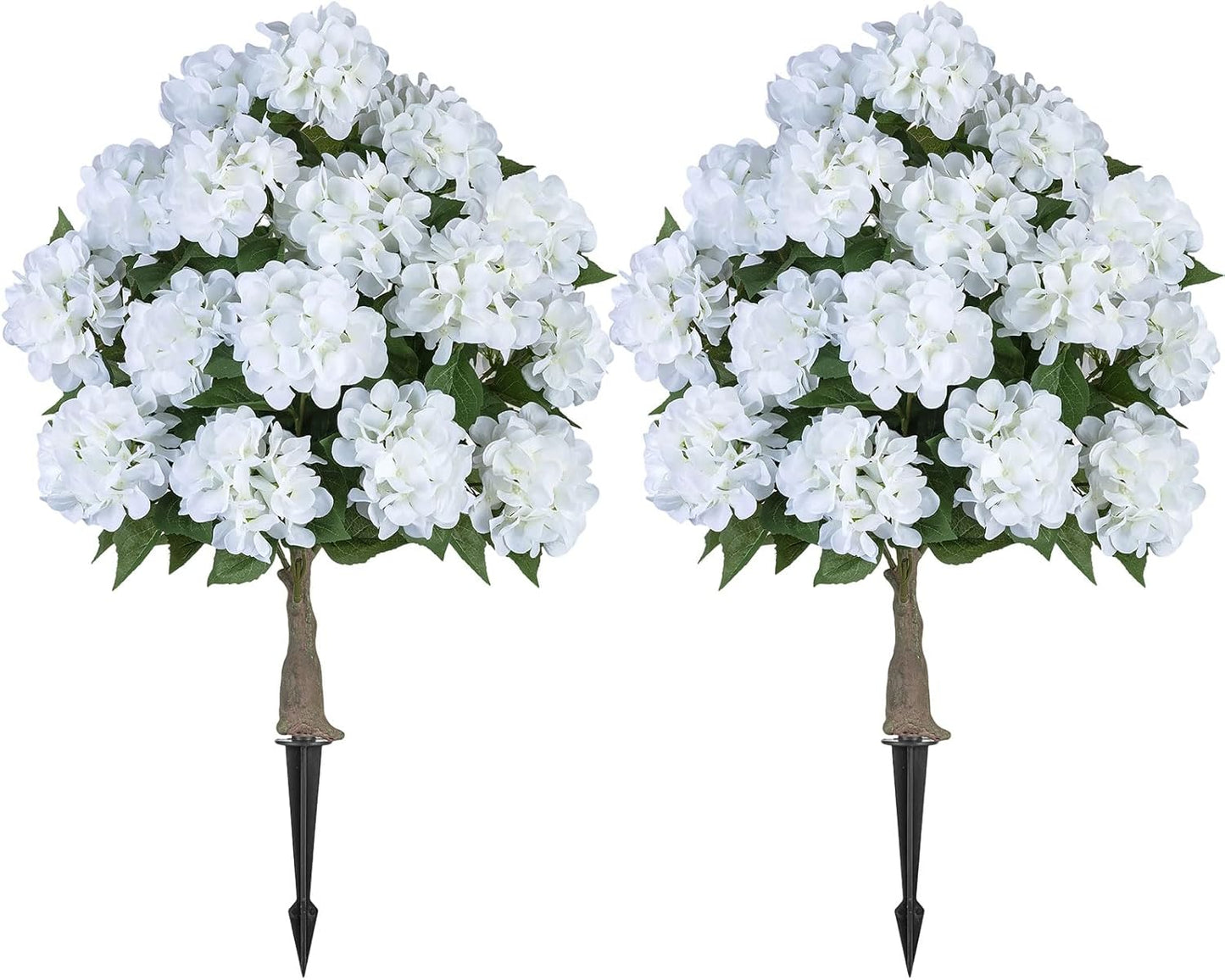 Hydrangea Topiary Trees Artificial for Outdoor, Pink, 2 Packs | 33-Inch, with Stakes, 20 Hydrangea Heads, Faux Silk Topiary Ball Trees, Fake Bush Plants for Front Porch, Yard, Patio