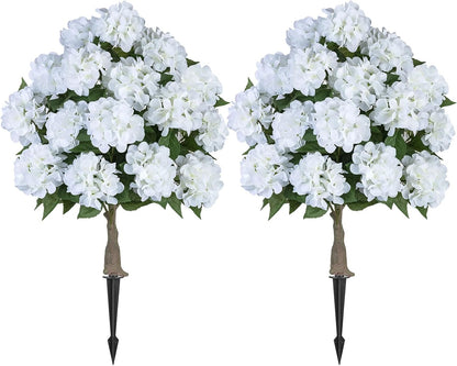 Hydrangea Topiary Trees Artificial for Outdoor, Pink, 2 Packs | 33-Inch, with Stakes, 20 Hydrangea Heads, Faux Silk Topiary Ball Trees, Fake Bush Plants for Front Porch, Yard, Patio
