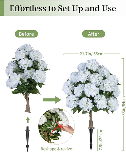 Hydrangea Topiary Trees Artificial for Outdoor, Pink, 2 Packs | 33-Inch, with Stakes, 20 Hydrangea Heads, Faux Silk Topiary Ball Trees, Fake Bush Plants for Front Porch, Yard, Patio