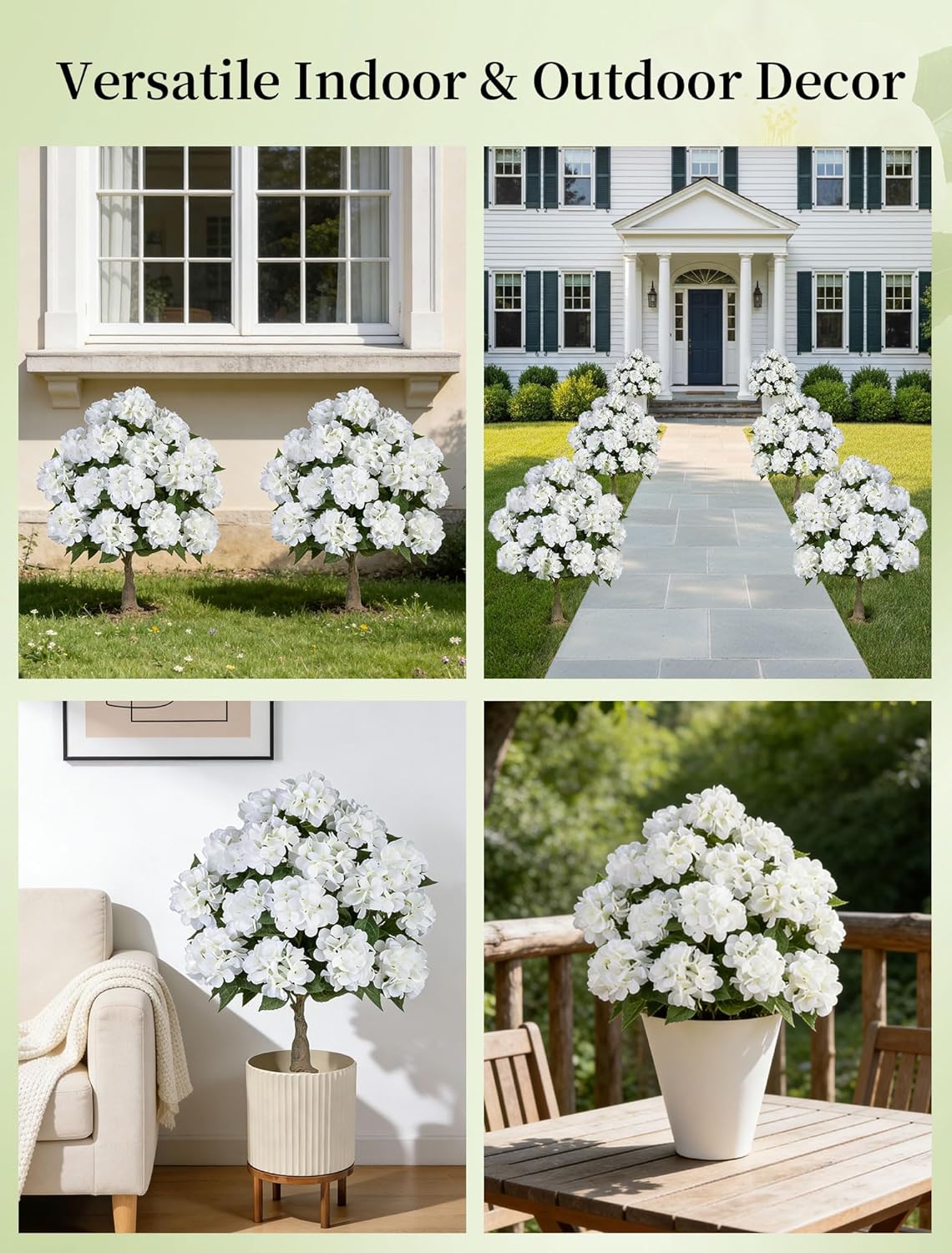 Hydrangea Topiary Trees Artificial for Outdoor, Pink, 2 Packs | 33-Inch, with Stakes, 20 Hydrangea Heads, Faux Silk Topiary Ball Trees, Fake Bush Plants for Front Porch, Yard, Patio