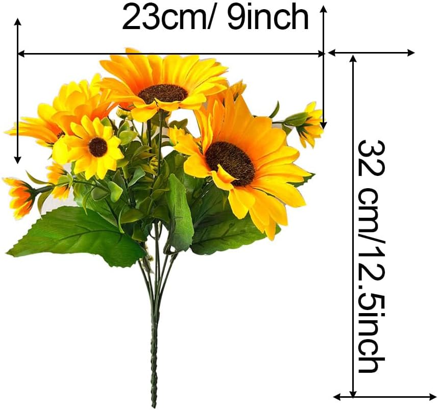 6pcs Artificial Flowers Sunflowers Plastic Artificial Plants with Stems for Wedding Bridal Shower Table Birthday Garden Decor Outdoor UV Resistant Fake Plants
