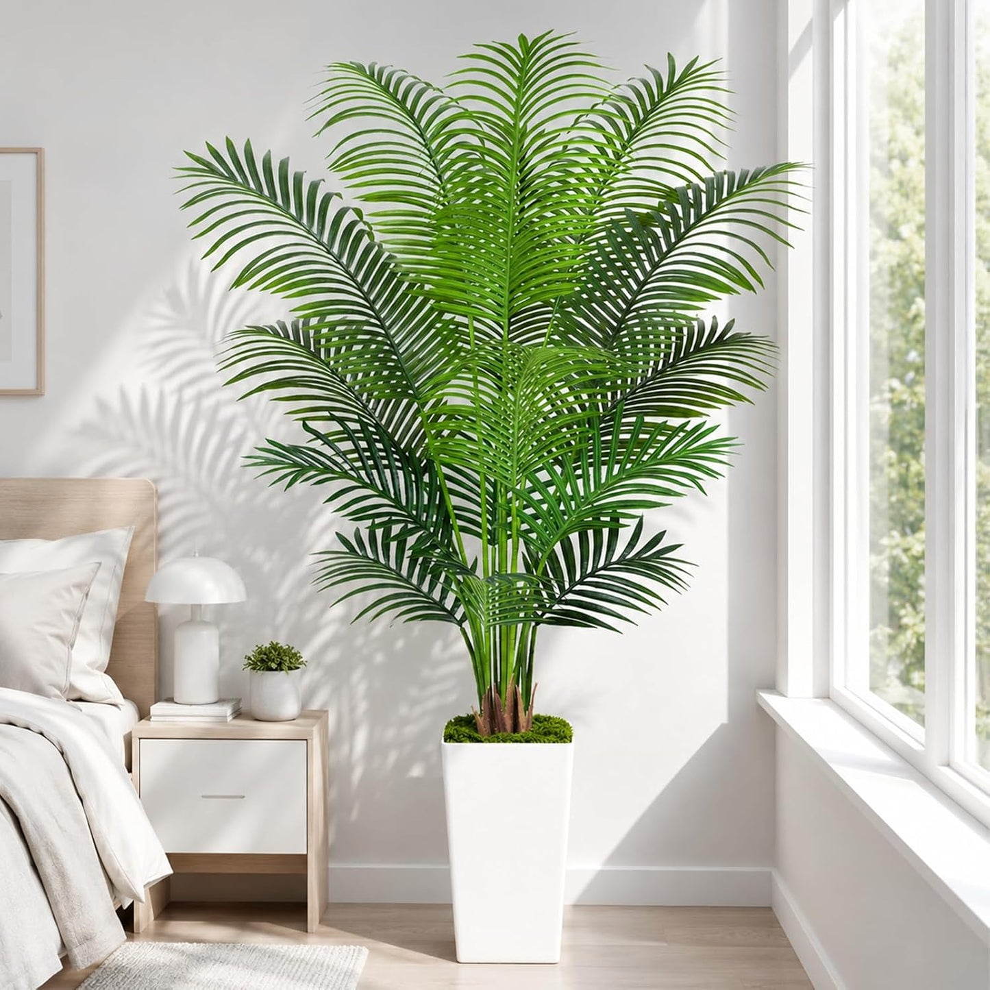 7ft Artificial Phoenix Palm Tree, Faux Coconut Silk Tropical Fake Palm Plant for Indoor Outdoor Home Office Patio Bathroom Pool Coastal Decor(Set of 2)