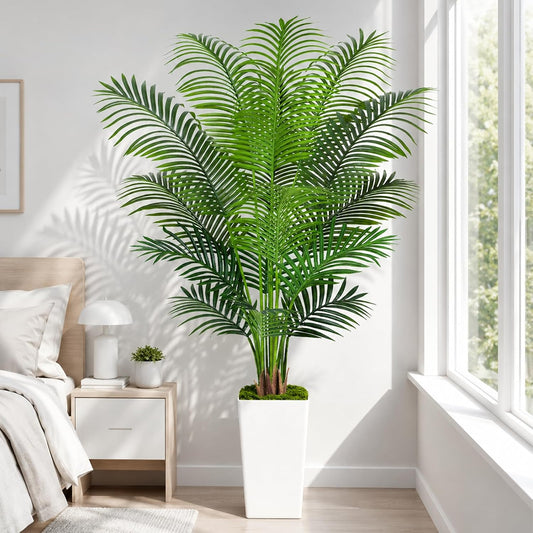 7ft Artificial Phoenix Palm Tree, Faux Coconut Silk Tropical Fake Palm Plant for Indoor Outdoor Home Office Patio Bathroom Pool Coastal Decor(Set of 2)