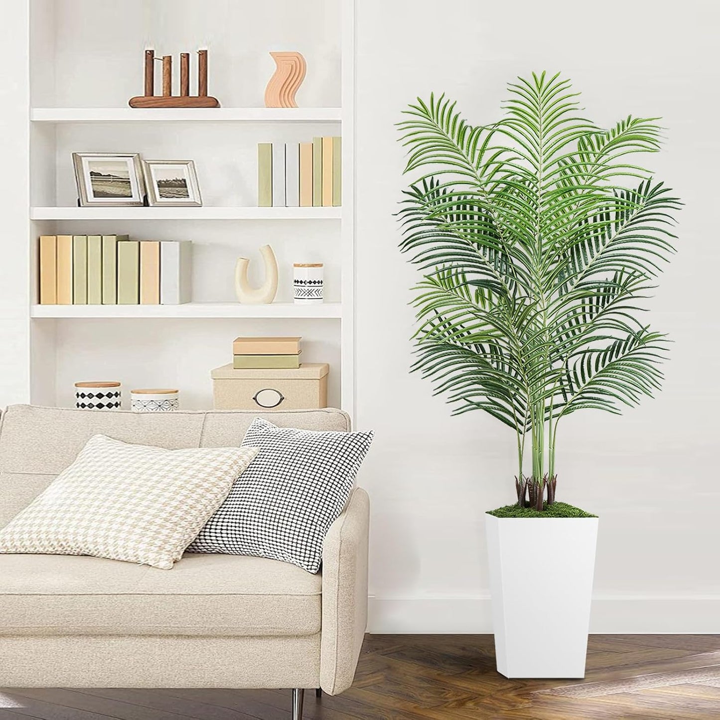 7ft Artificial Phoenix Palm Tree, Faux Coconut Silk Tropical Fake Palm Plant for Indoor Outdoor Home Office Patio Bathroom Pool Coastal Decor(Set of 2)