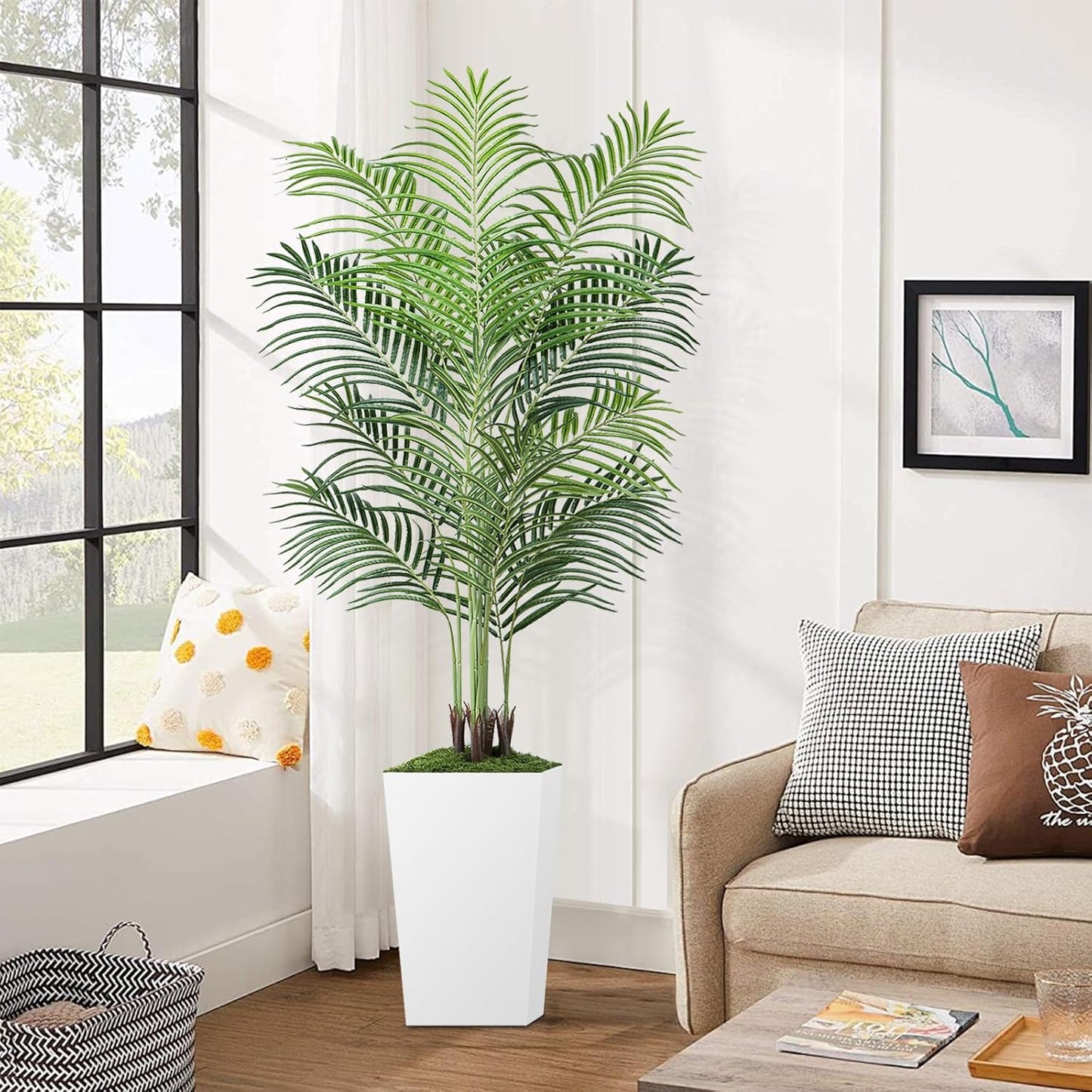 7ft Artificial Phoenix Palm Tree, Faux Coconut Silk Tropical Fake Palm Plant for Indoor Outdoor Home Office Patio Bathroom Pool Coastal Decor(Set of 2)